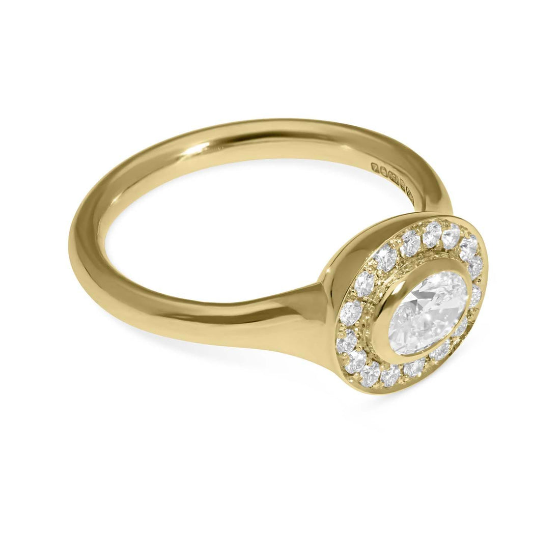 FRAME Oval Diamond Gold Ring with Diamond Halo by ethical jewellers E.C.One London, made in our B Corp London workshop