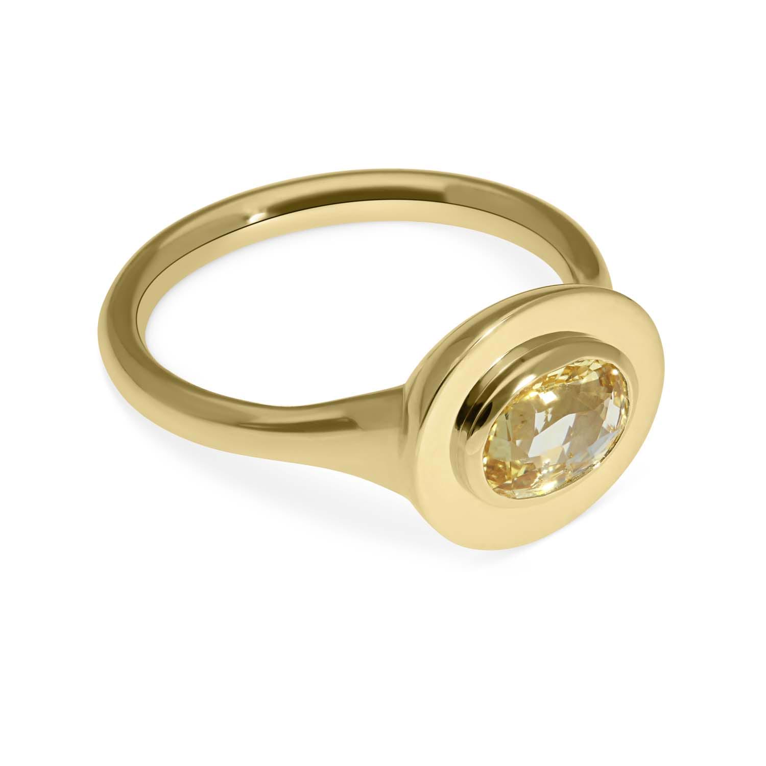 FRAME Gold Oval Yellow Sapphire Ring by ethical jewellers E.C.One London, made in our B Corp London workshop