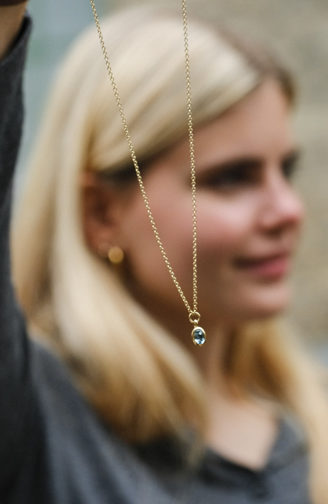 FRAME Oval Aquamarine Gold Necklace by ethical jewellers E.C.One London, made in our B Corp London workshop