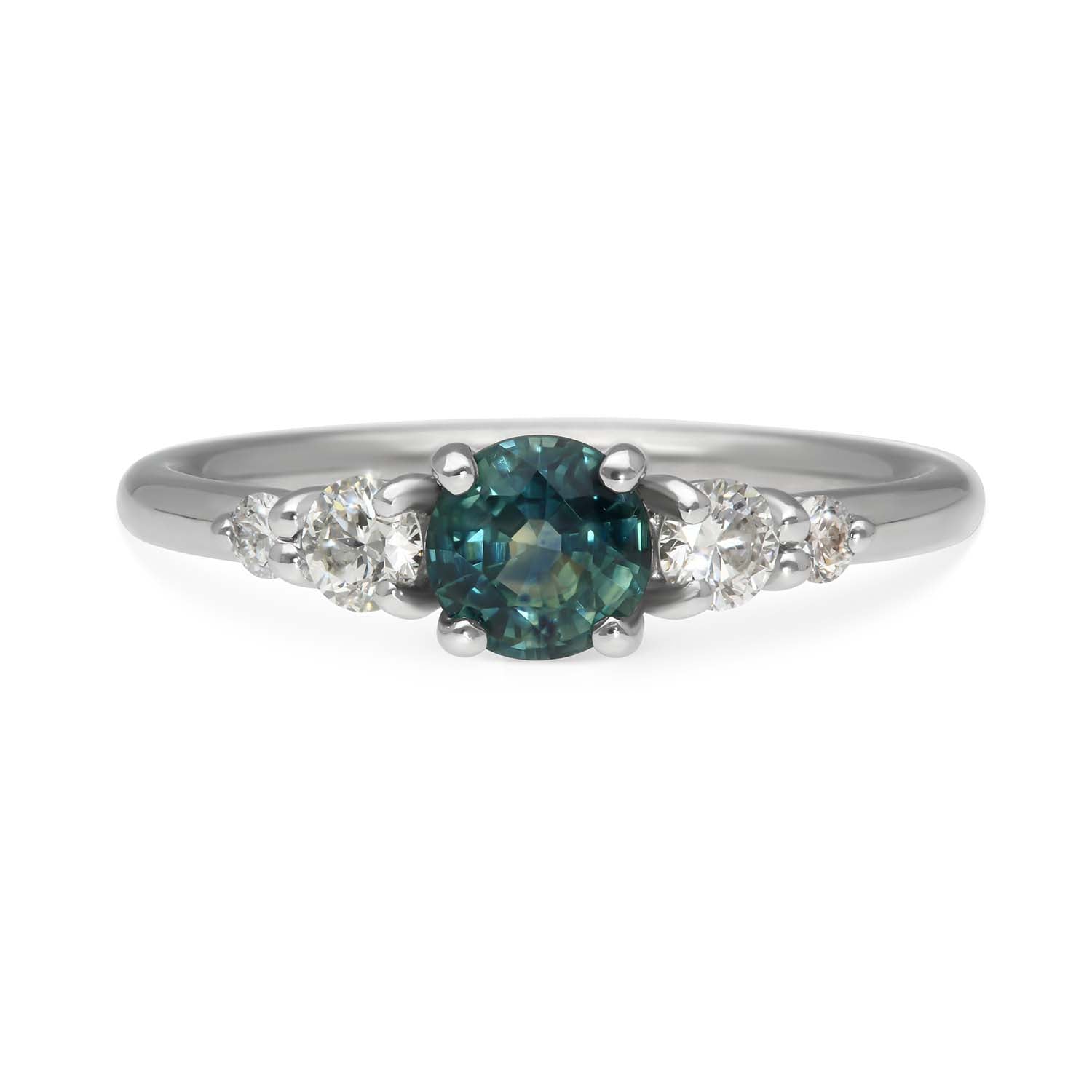 E.C.One GENEVIEVE Platinum Teal Sapphire Diamond Engagement Ring made in our B Corp London workshop