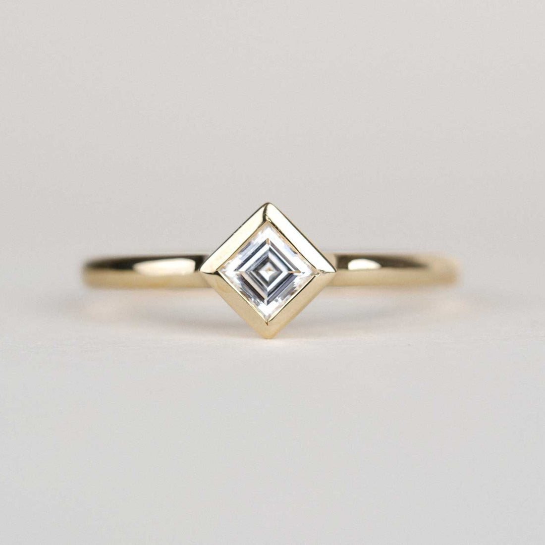 E.C. One ethical AVA Yellow Gold Carre Diamond Engagement Ring made in our B Corp London workshop