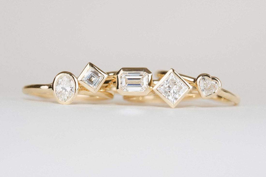 E.C. One ethical AVA Yellow Gold Carre Diamond Engagement Ring made in our B Corp London workshop