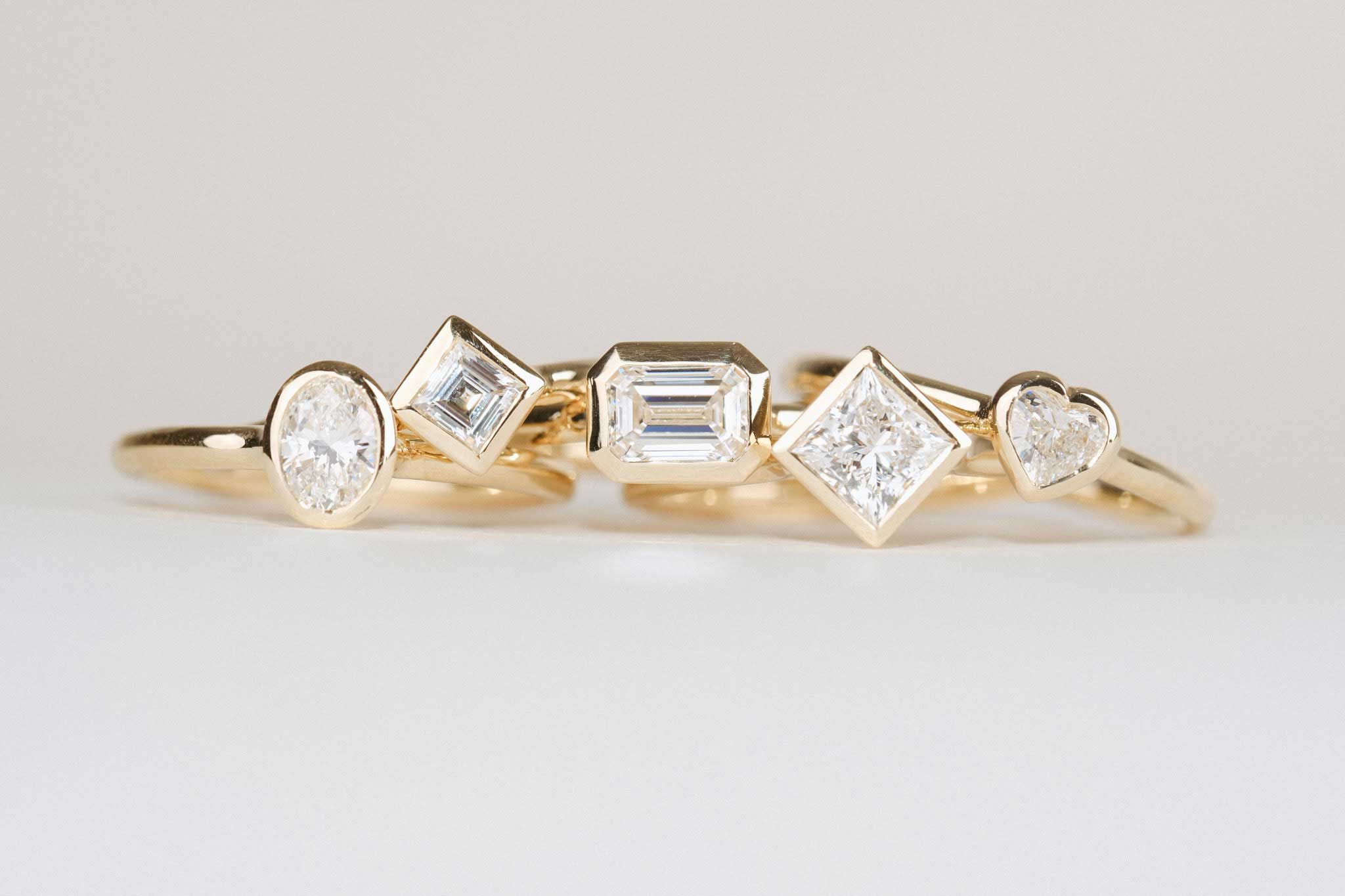 E.C. One ethical AVA Yellow Gold Carre Diamond Engagement Ring made in our B Corp London workshop