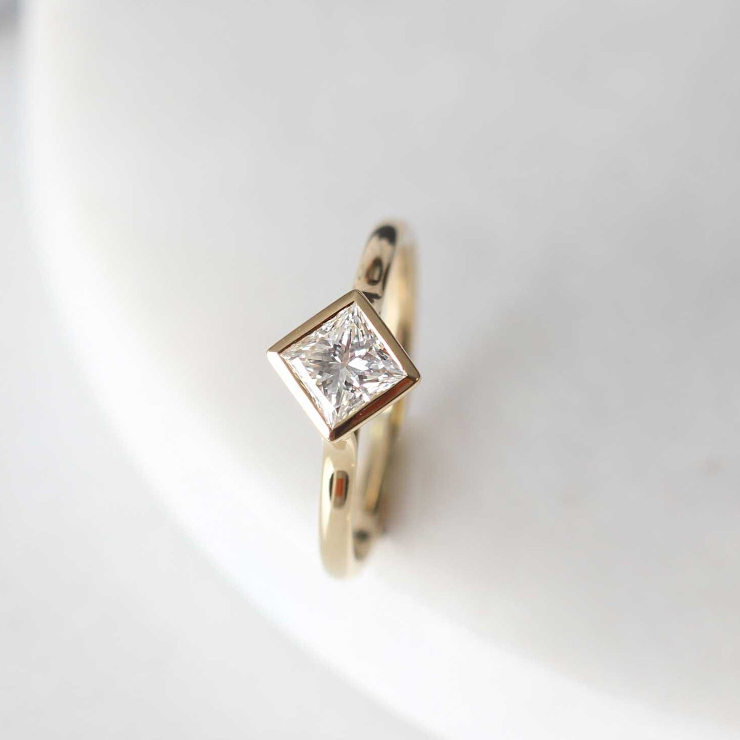 ethical AVA Yellow Gold Princess Diamond Engagement Ring made by EC One London