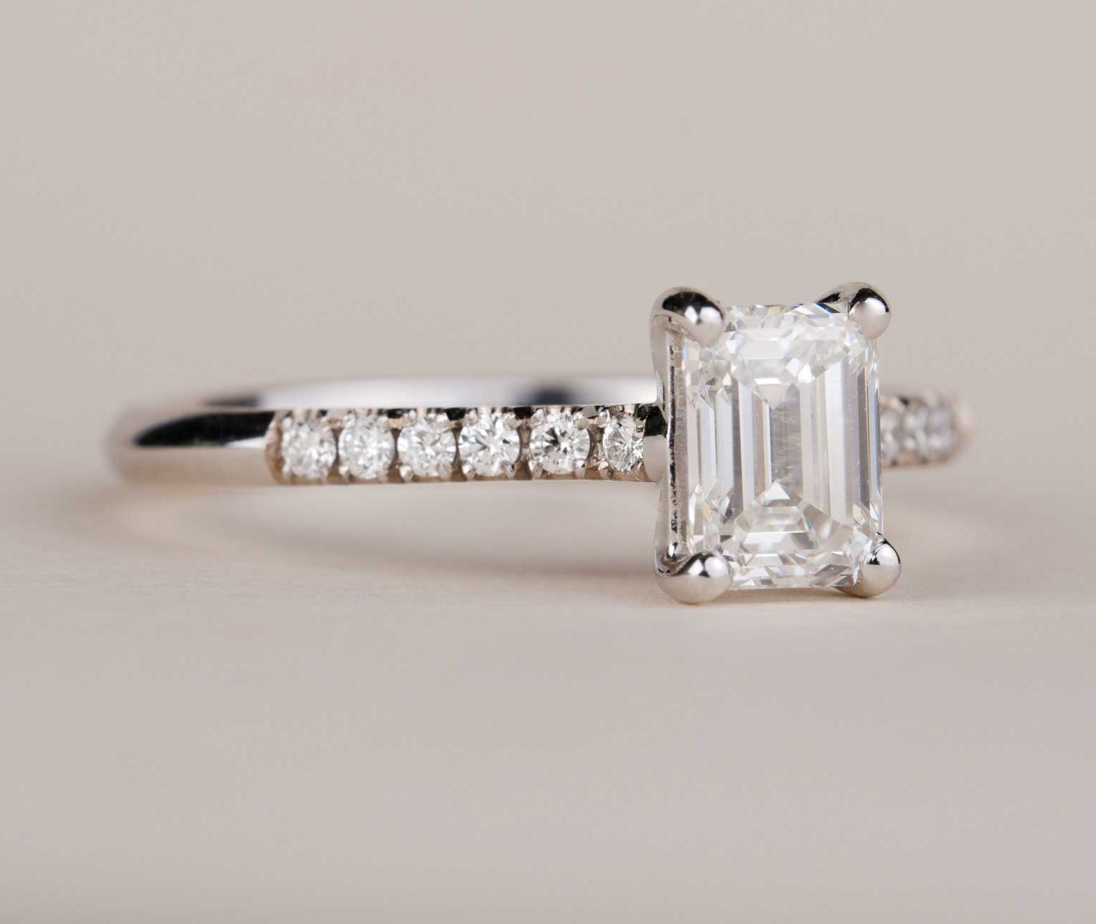 EC One's ethical Nancy emerald cut diamond engagement ring made in London in our B Corp certified workshop