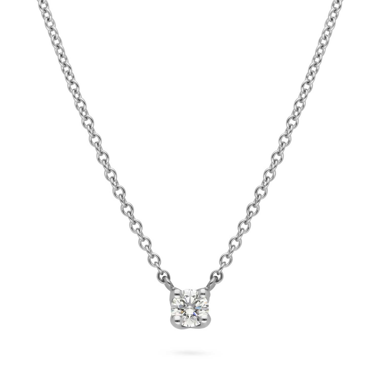 EC One SOLITAIRE Round Diamond Pendant Necklace in recycled White Gold made in our London B Corp workshop