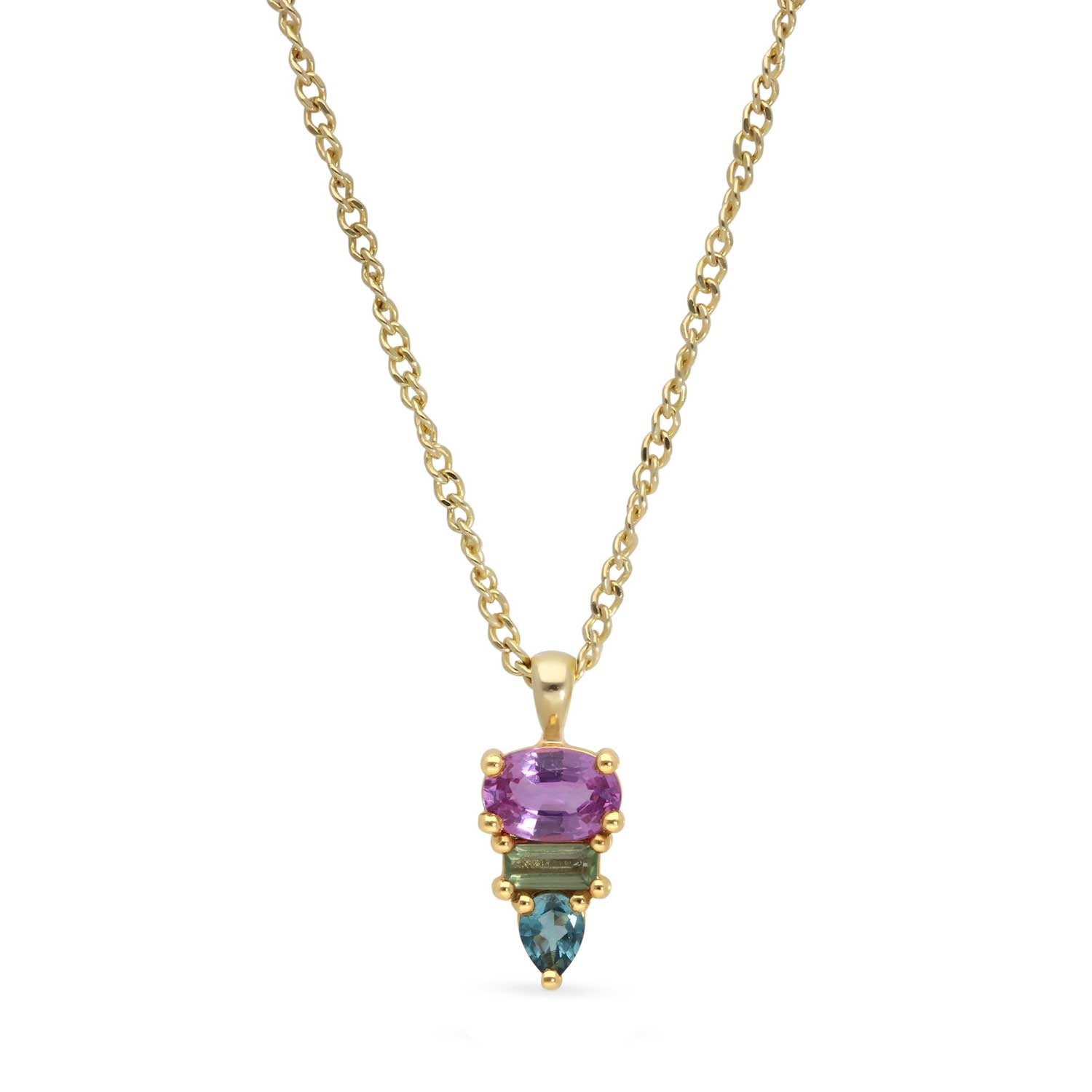 E.C.One London ELISE Triple Gemstone Gold Pendant Necklace