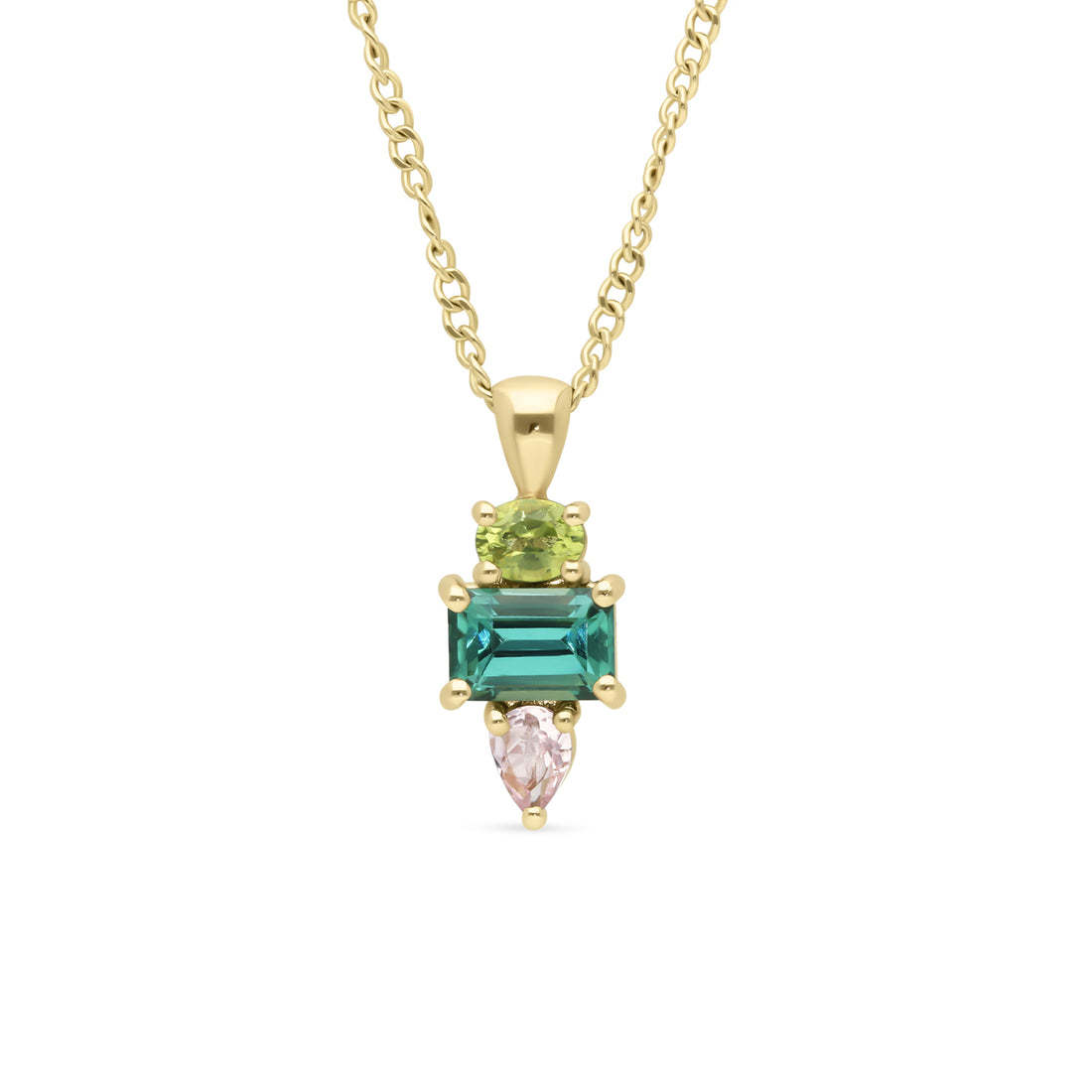 E.C.One London ethical ELISE Triple Gemstone recycled Gold Pendant Necklace with Tourmaline