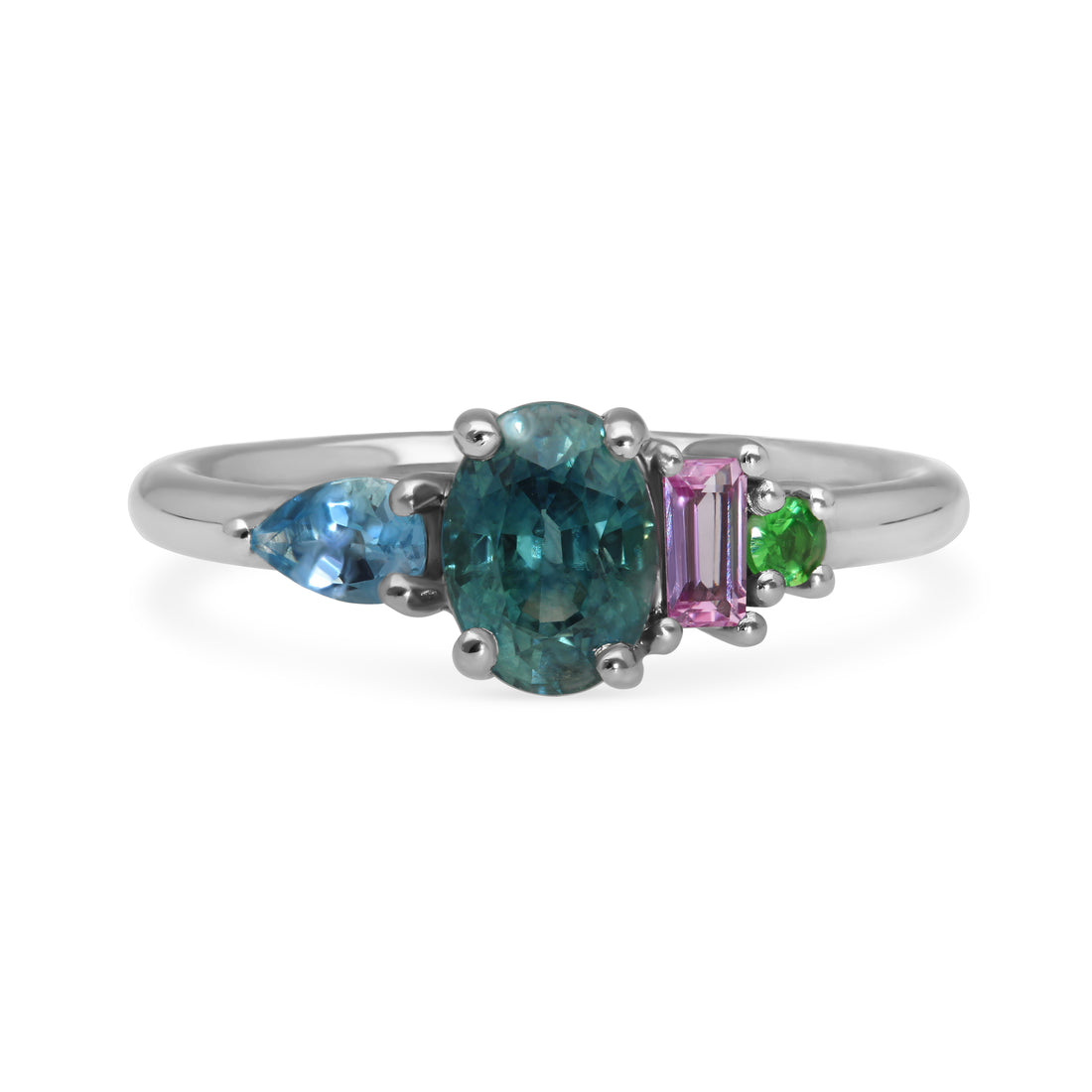 E.C.One ethical Large ELISE Platinum Ring with Oval Teal  Sapphire made in London in our B Corp workshop