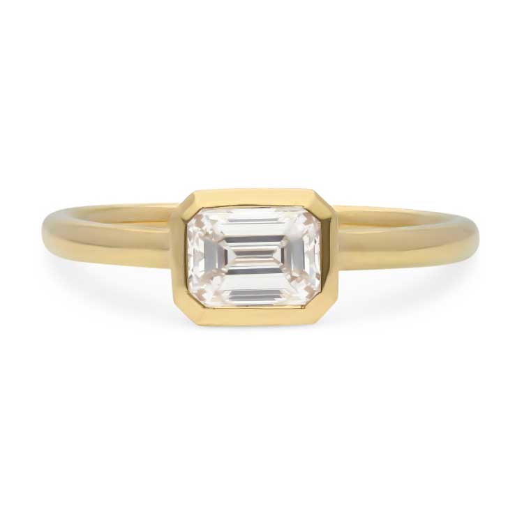 E.C.One AVA Yellow Gold Emerald Cut Diamond Engagement Ring hand made in our B Corp London workshop