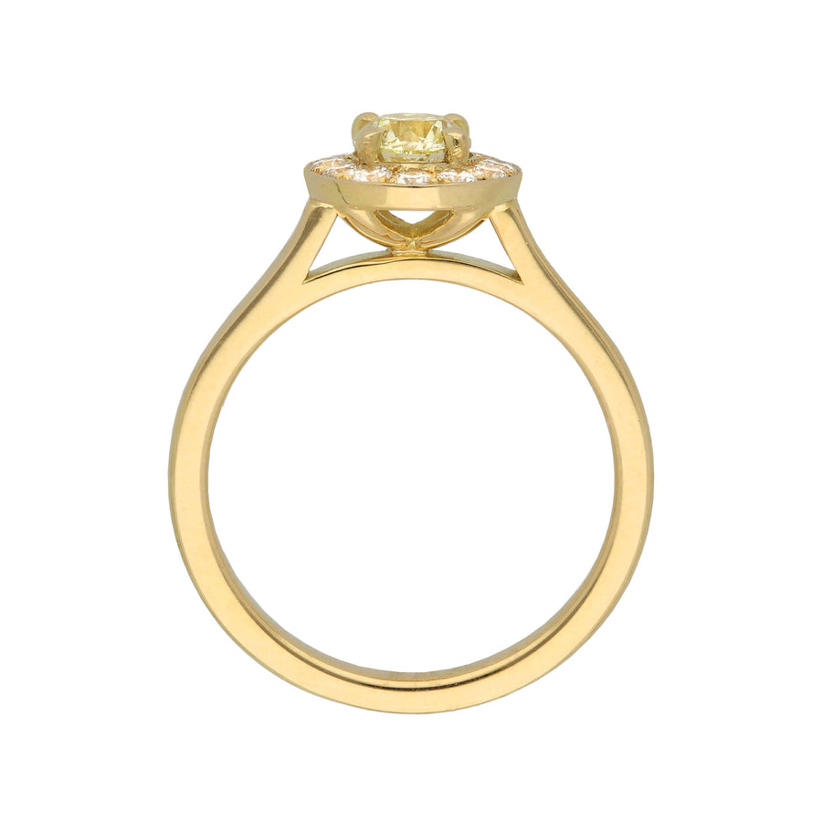 E.C.One London ethical jewellers EMMA Champagne Diamond Yellow Gold Halo Engagement Ring