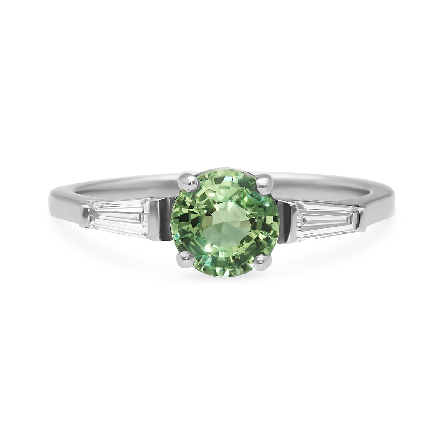 EC.One ethical engagement ring JESSICA Round Green Sapphire Platinum Engagement Ring made in our B Corp certified London workshop