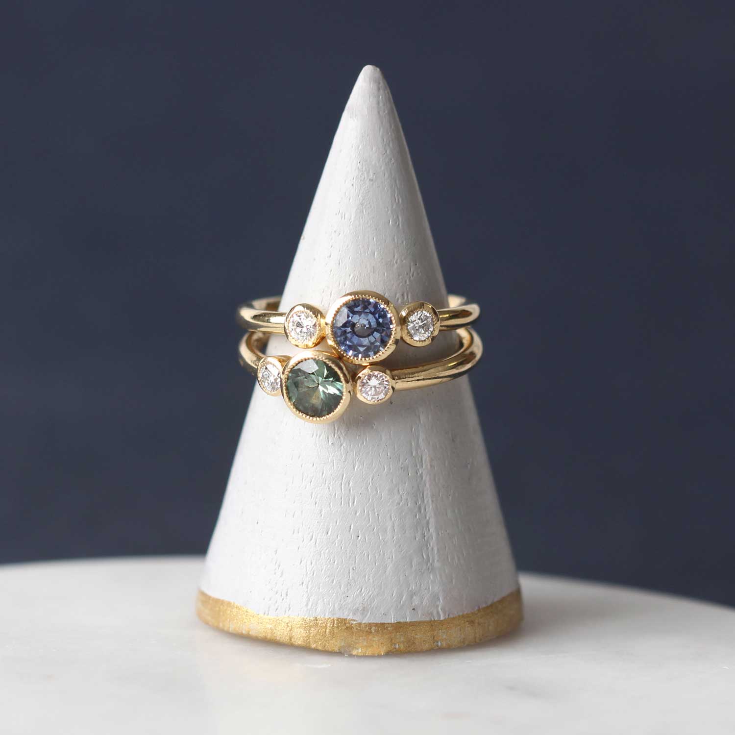 EC One's NINA Milgrain Ethical Sri Lankan Sapphire Diamond Engagement Ring made in our B Corp London workshop