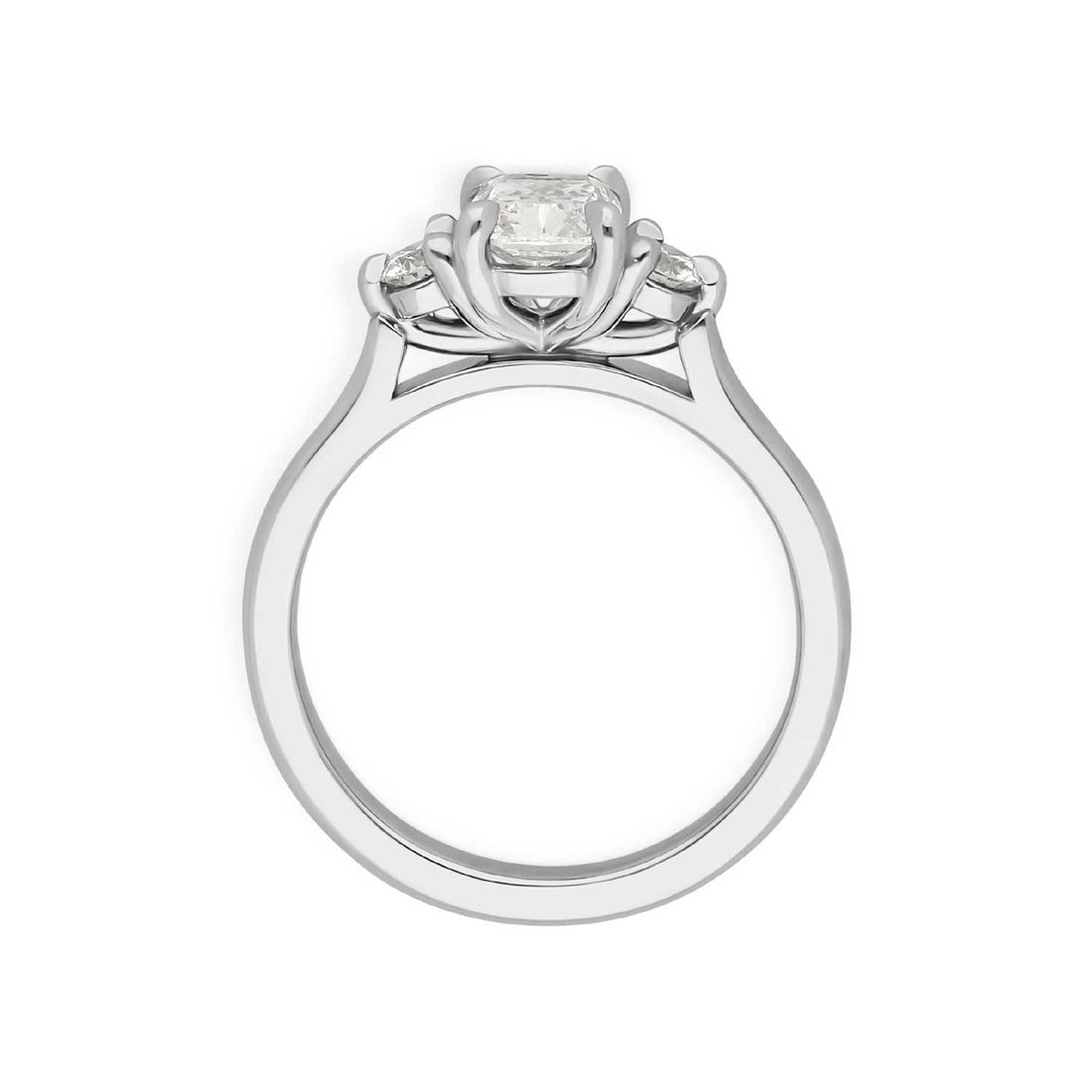 E.C.One ethical B Corp London engagement ring jeweller created this STELLA Cushion Diamond Platinum Trilogy Engagement Ring