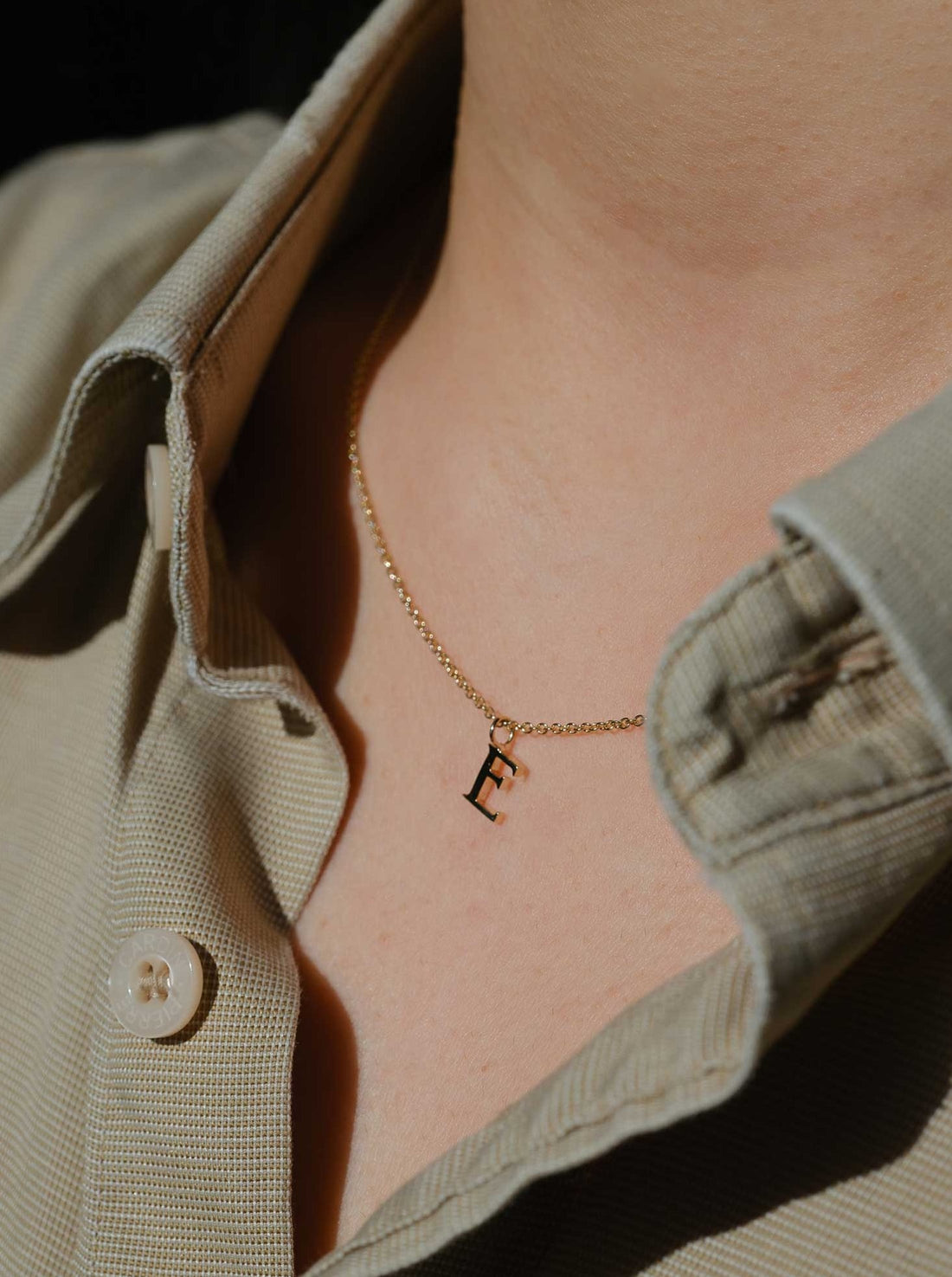 EC One  Letter recycled Gold Necklace made in our London B Corp workshop