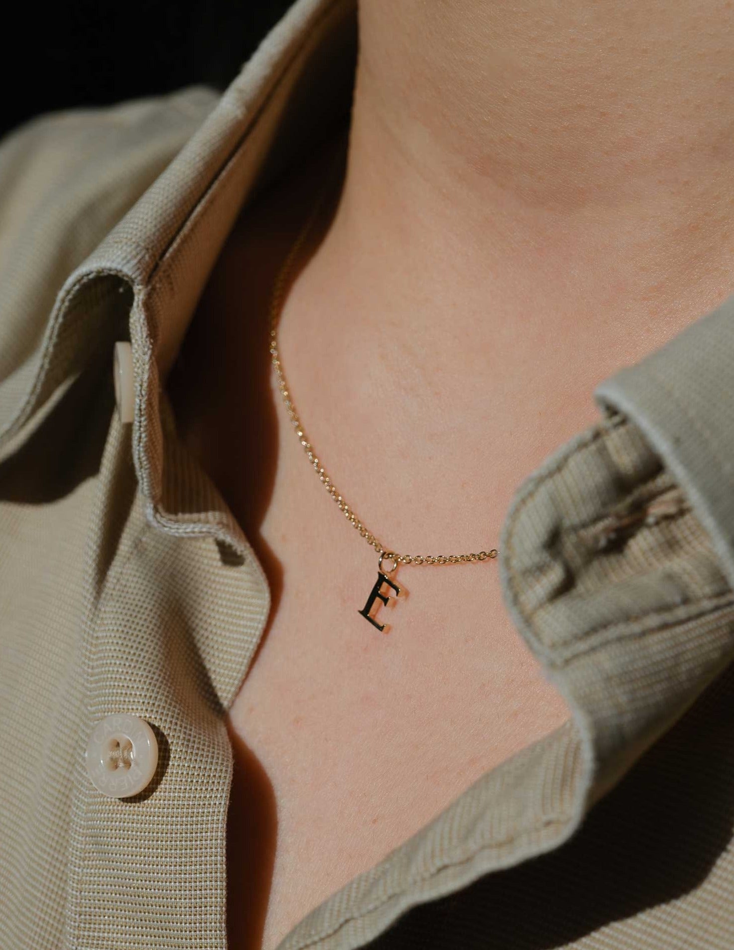 EC One  Letter recycled Gold Necklace made in our London B Corp workshop