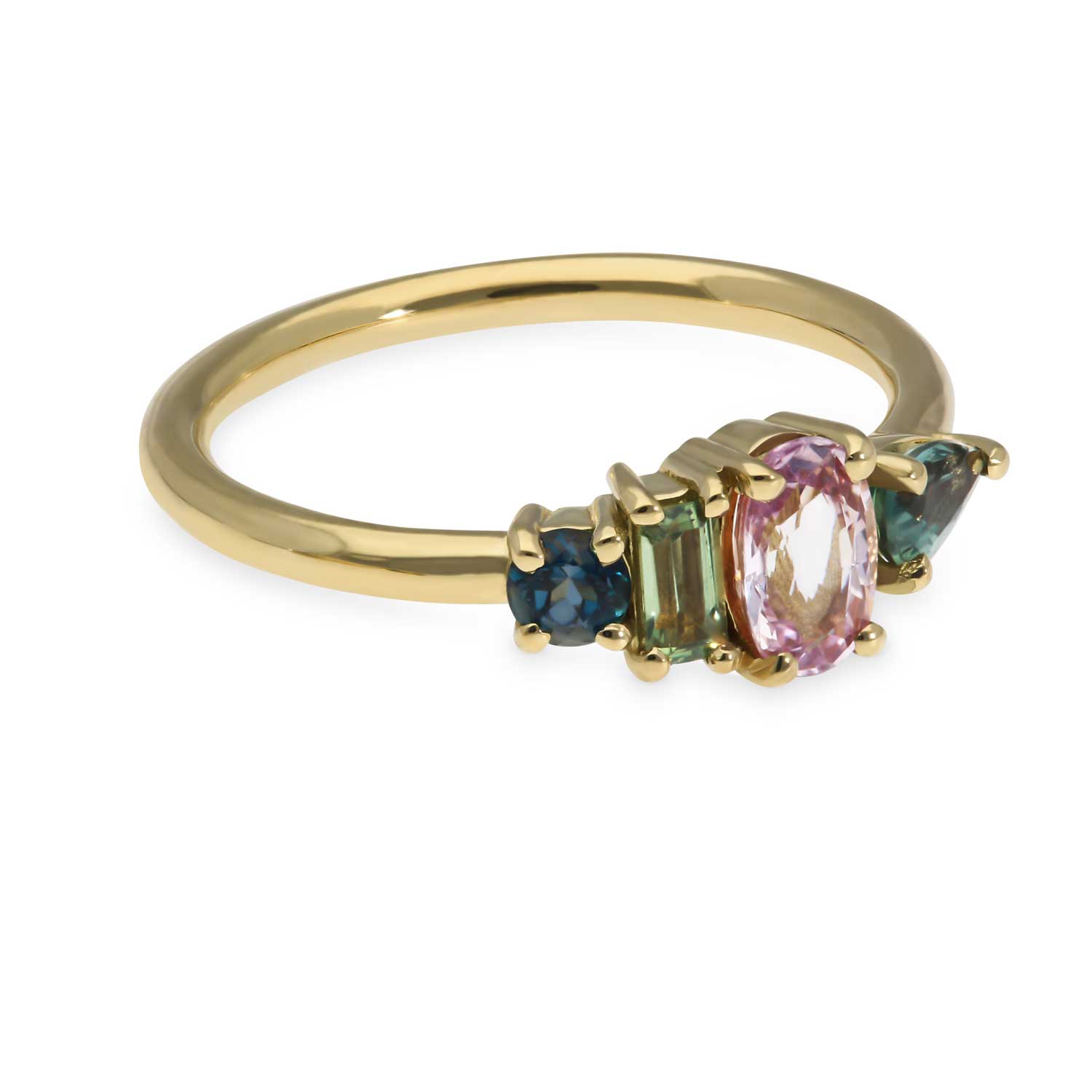 EC One Large ELISE 18ct recycled Yellow Gold Ring with Oval Pink Sapphire made in our London B Corp workshop