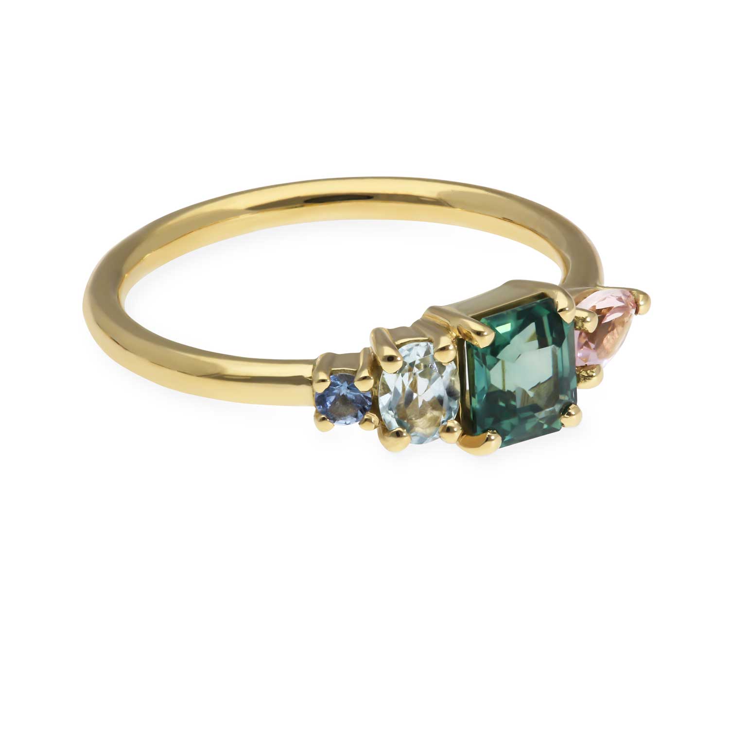 EC One Large ELISE 18ct recycled Yellow Gold Ring with Teal Sapphire made in our London B Corp workshop