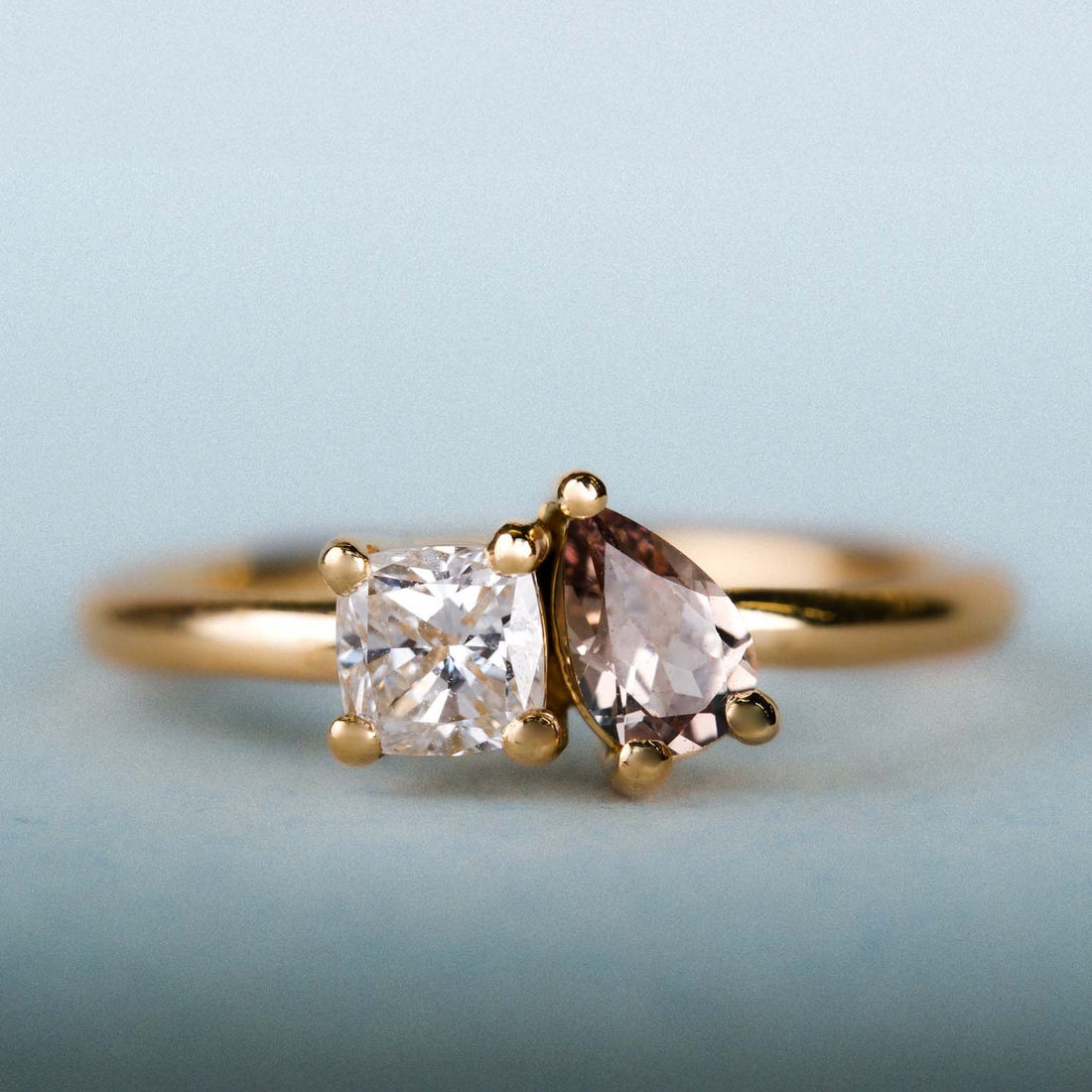 E.C.One London ethical jewellers JOSEPHINE Yellow Gold Diamond & Champagne Sapphire Engagement Ring