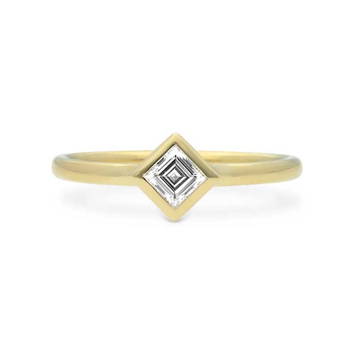 E.C. One ethical AVA Yellow Gold Carre Diamond Engagement Ring made in our B Corp London workshop