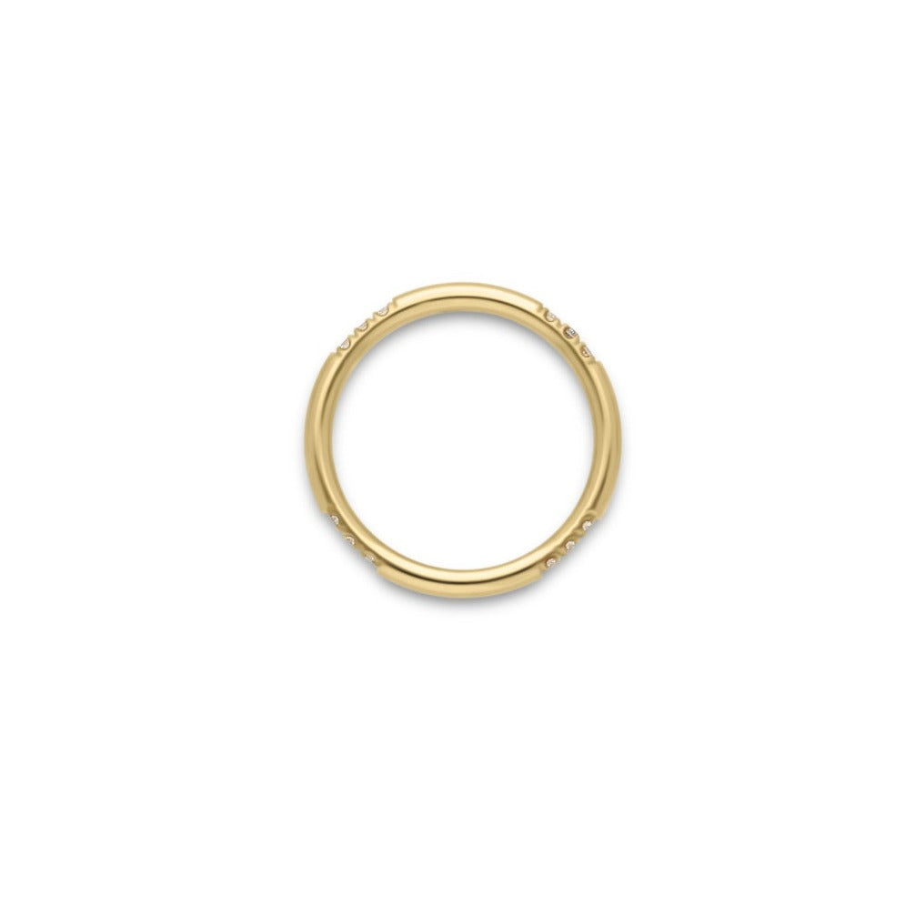 E.C. One NANCY recycled Gold Polished Wedding Ring with 12 White Diamonds made by hand in our B Corp London workshop