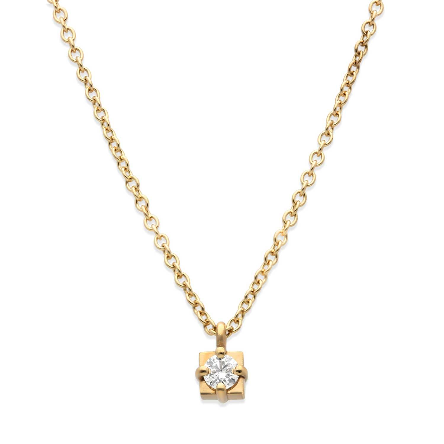 EC One Little Claw-Set Diamond in Square Pendant Yellow Gold made in our B Corp London workshop