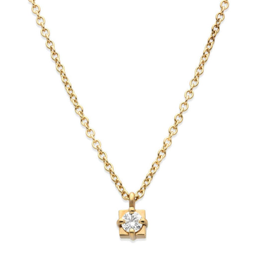 EC One Little Claw-Set Diamond in Square Pendant Yellow Gold made in our B Corp London workshop