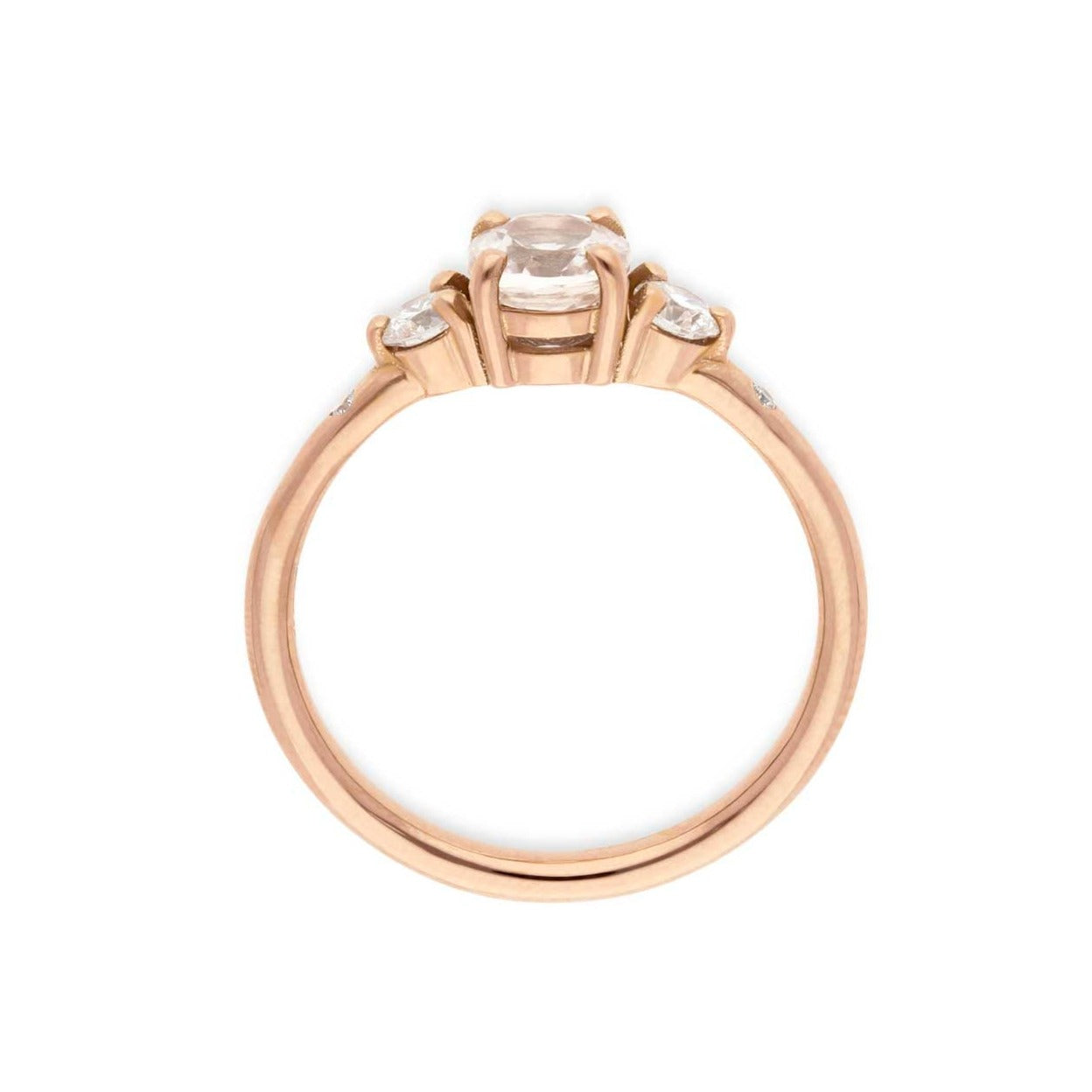 E.C. One ethical peach sapphire and diamond Celeste engagement ring made in our London B Corp Workshop