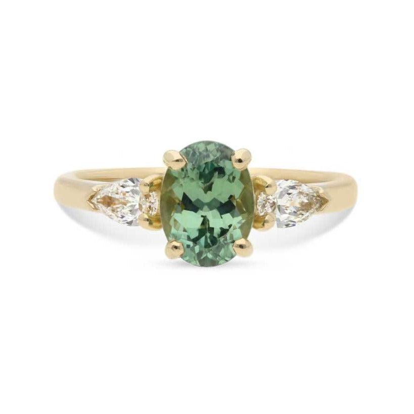 E.C.One PHOEBE Oval Teal Sapphire Engagement Ring made in our B Corp certified London workshop