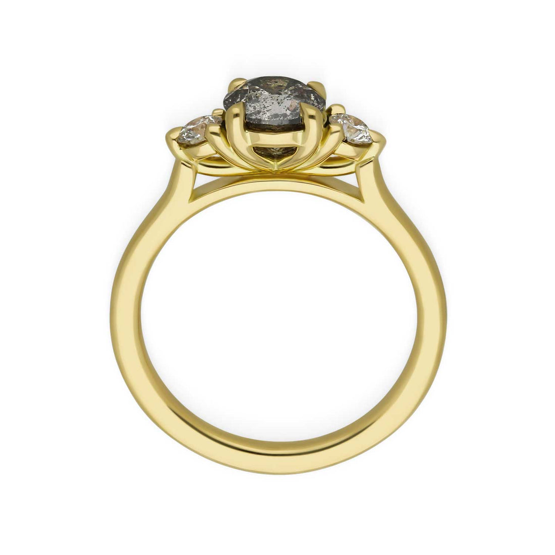 E.C.One London ethical engagement ring STELLA Round Salt and Pepper Diamond Yellow Gold Trilogy Engagement Ring