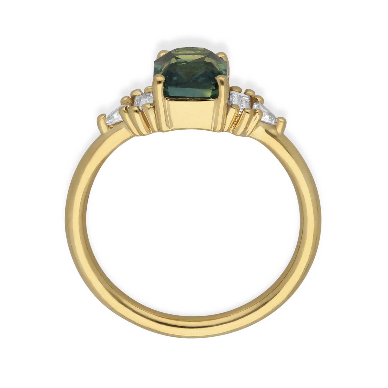 E.C.One AUDREY Yellow Gold Teal Sapphire and Diamond Engagement Ring ethically made in our B Corp London workshop