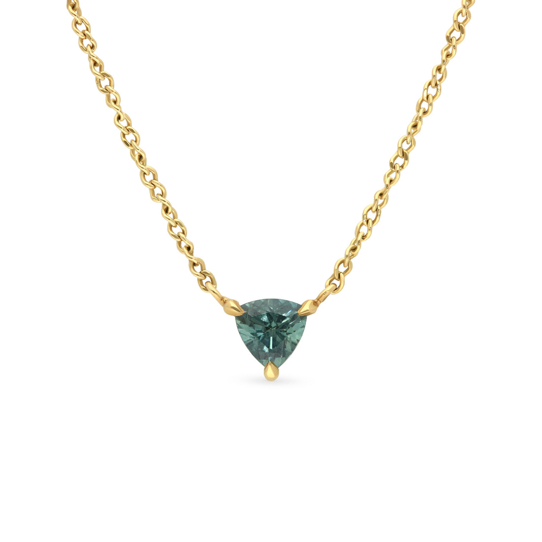 E.C.One London Malawian Trillion Teal Sapphire Pendant Yellow Gold