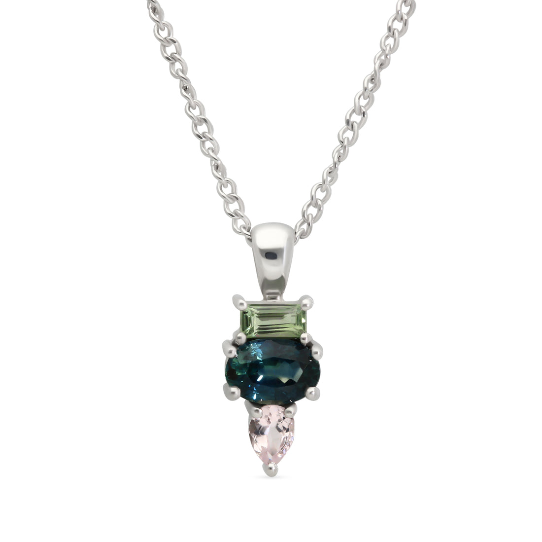 E.C.One ELISE Triple Gemstone White Gold Pendant Necklace