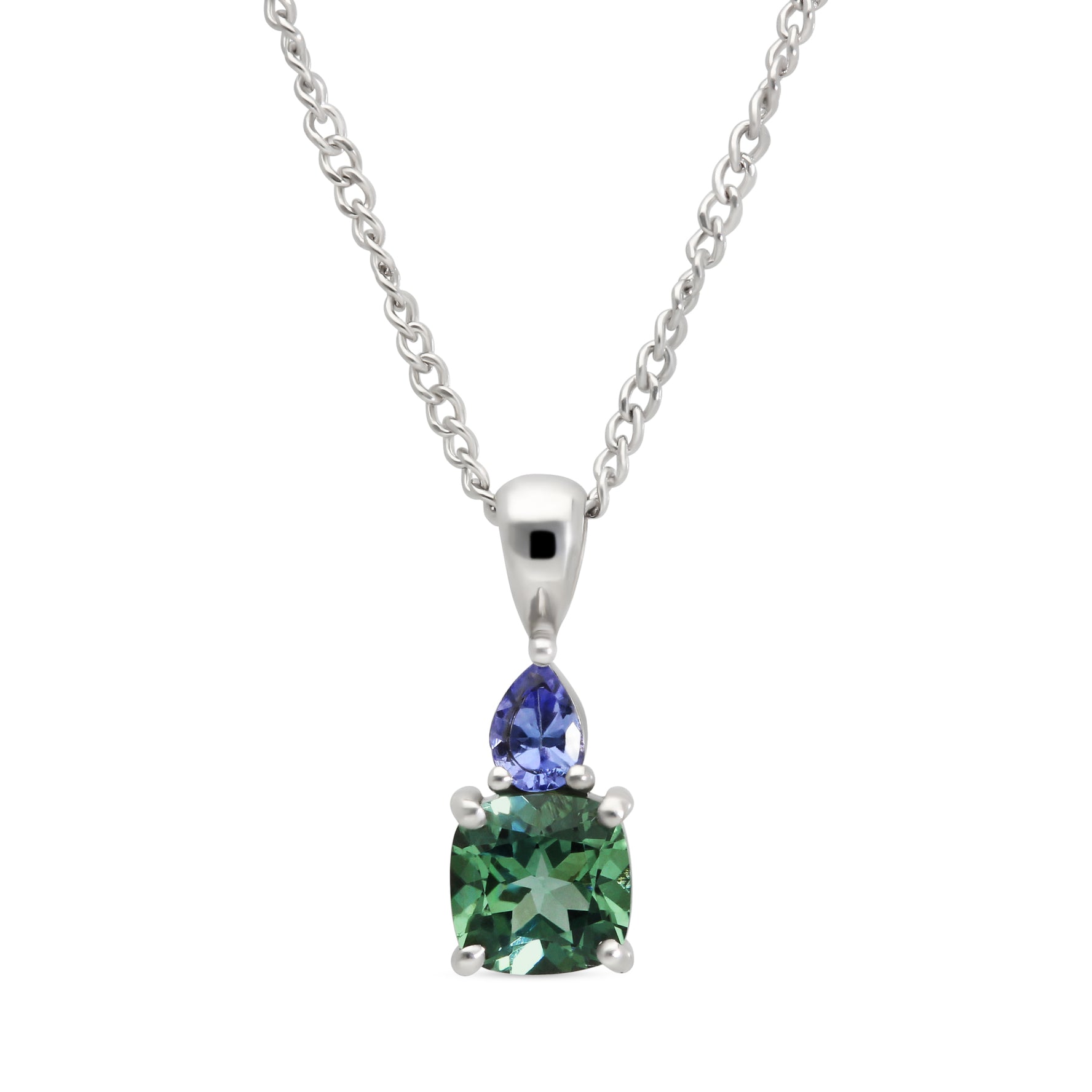 E.C.One ELISE Double Gemstone White Gold Pendant Necklace