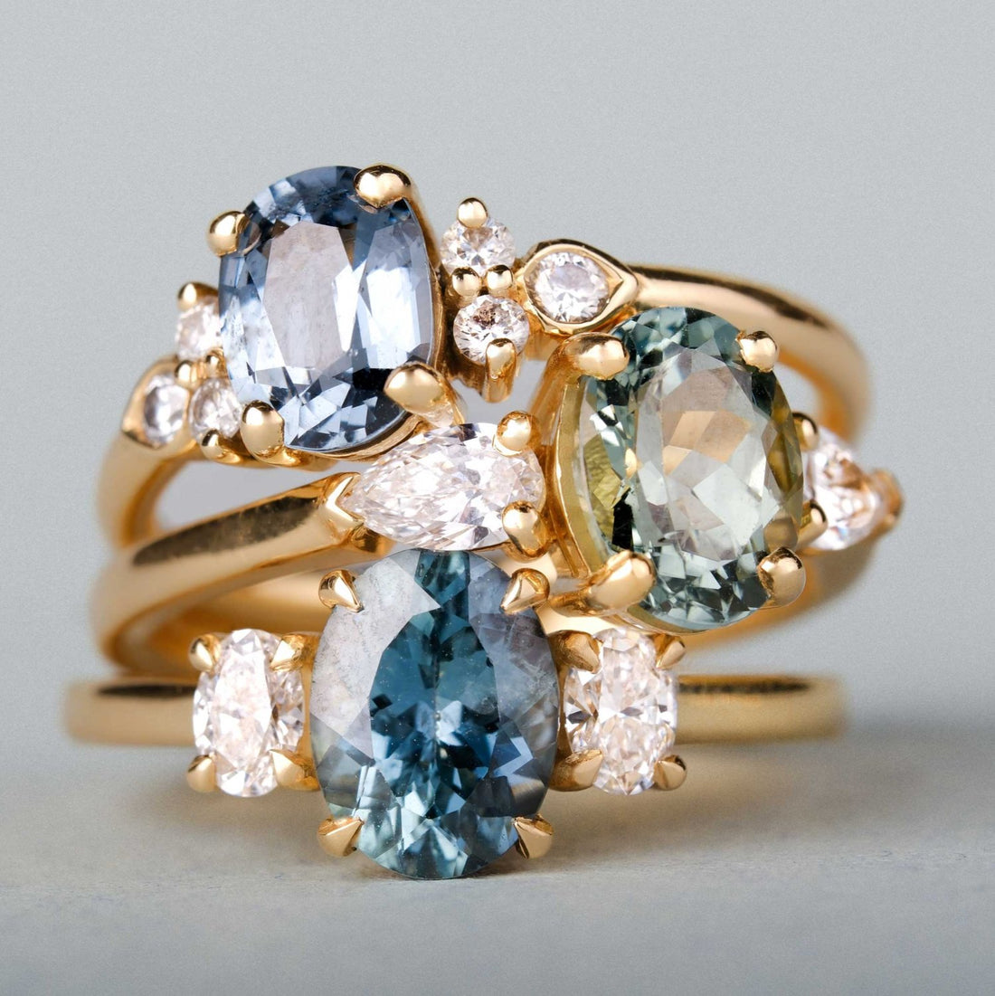 E.C.One PHOEBE Oval Teal Sapphire Engagement Ring made in our B Corp certified London workshop