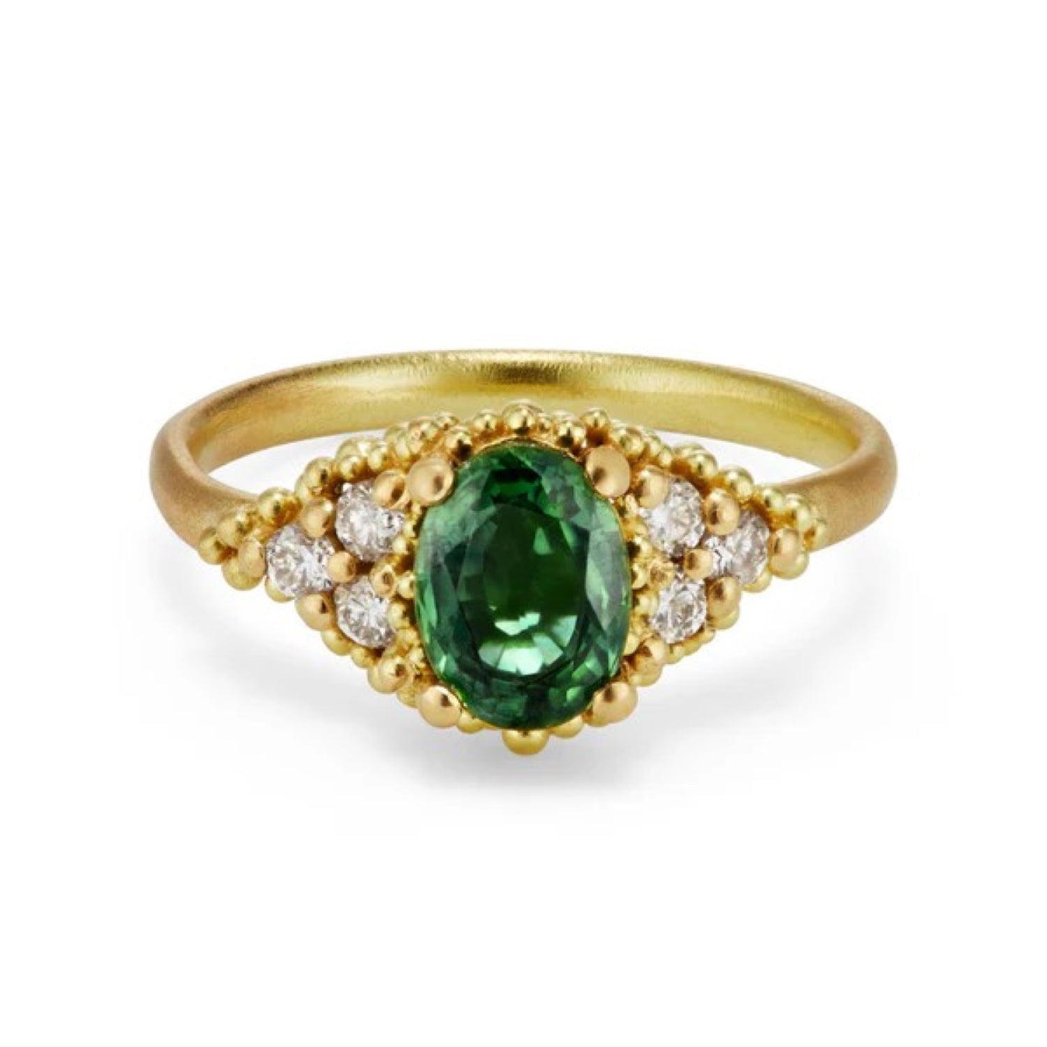 Hannah Bedford at E.C.One London Oval Cluster Ring Green Sapphire & Diamond Accents Yellow Gold