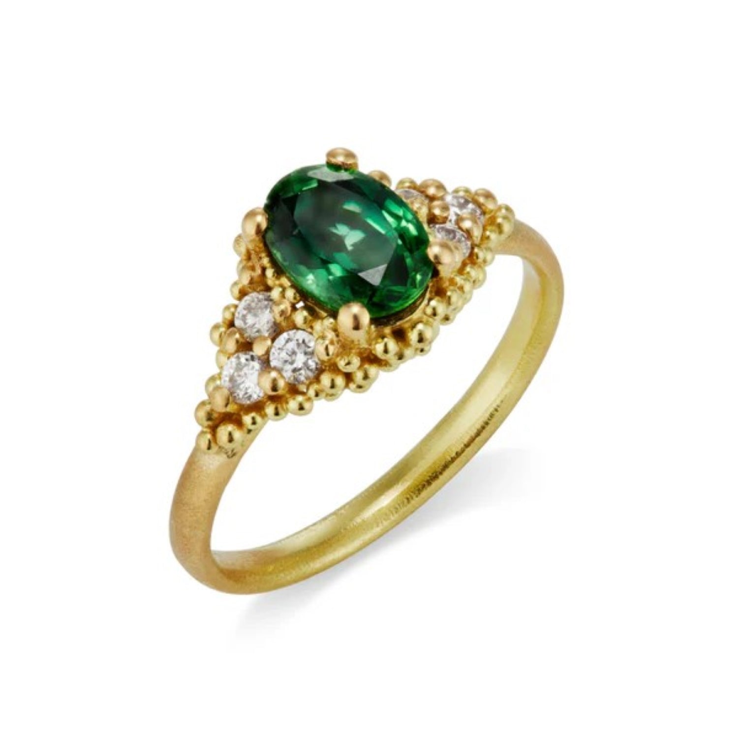 Hannah Bedford at E.C.One London Oval Cluster Ring Green Sapphire & Diamond Accents Yellow Gold