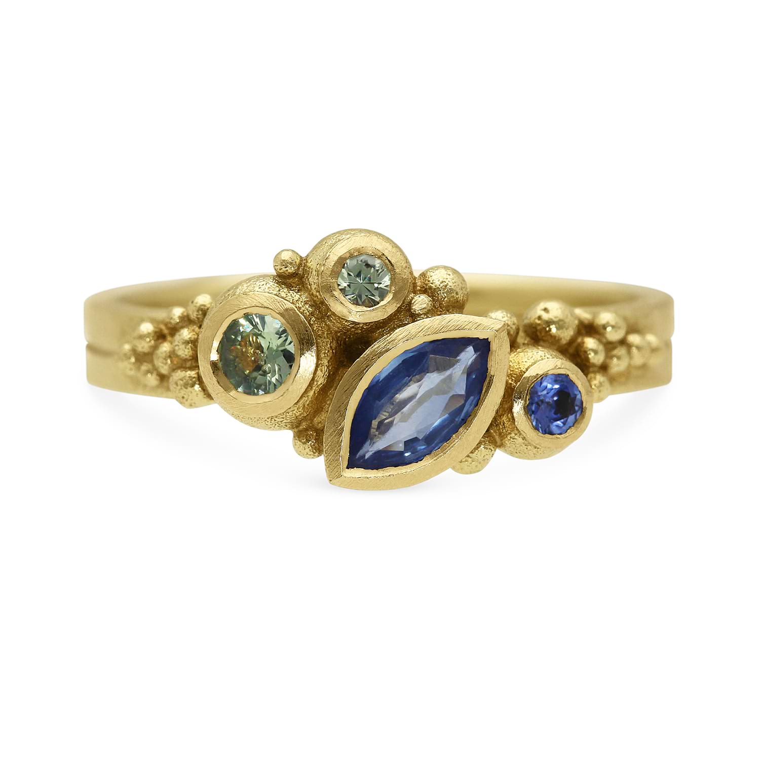 Marquise Sapphire Cluster Ring Yellow Gold