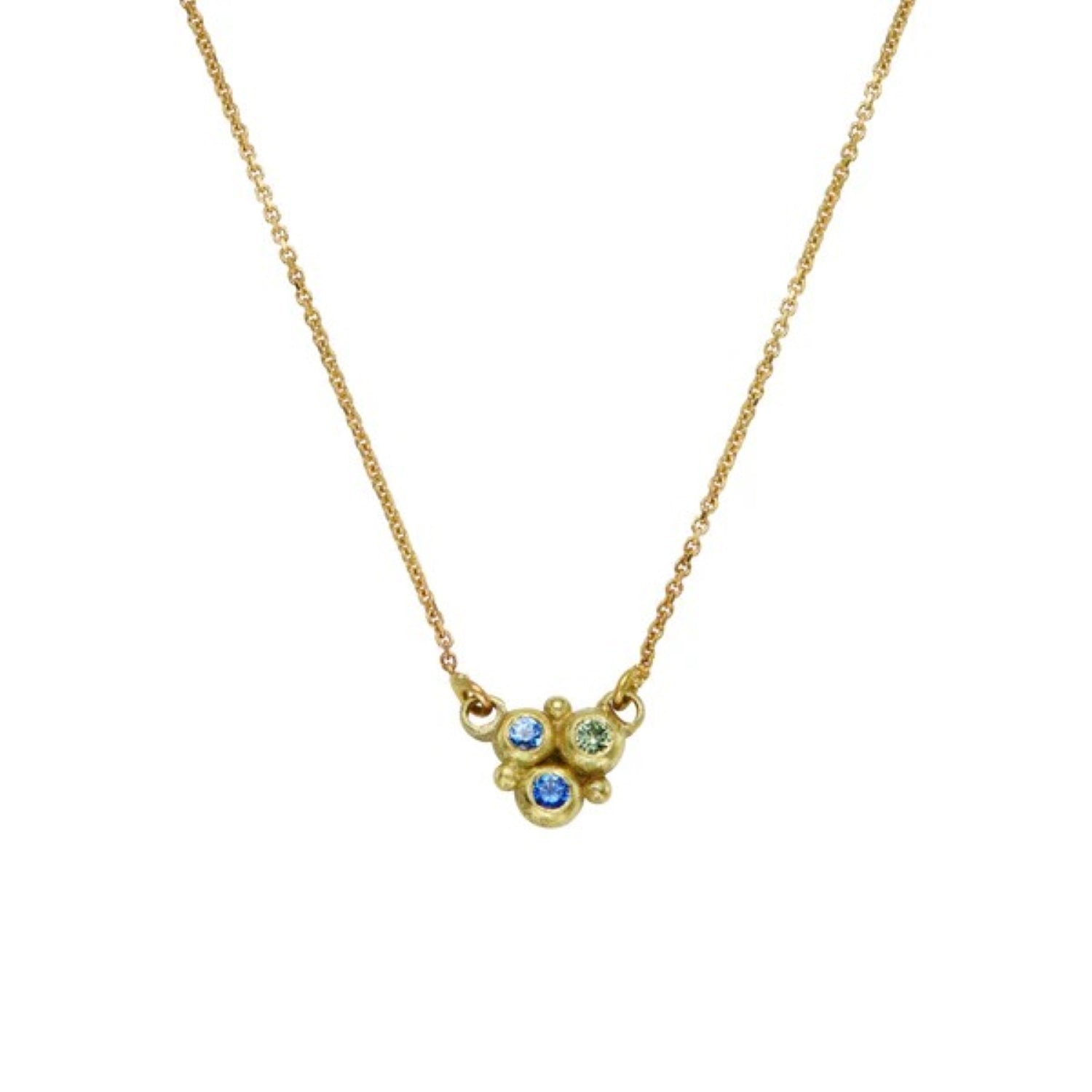 Hannah Bedford at E.C.One Cluster Granule Trio Sapphire Pendant Necklace Yellow Gold