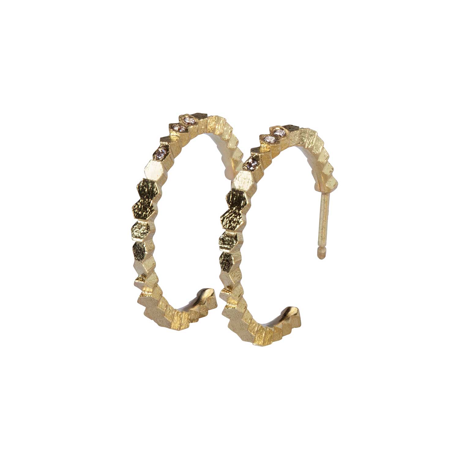 Jo Hayes Ward at E.C.One London HEX Hoop Earrings Yellow Gold with Diamonds