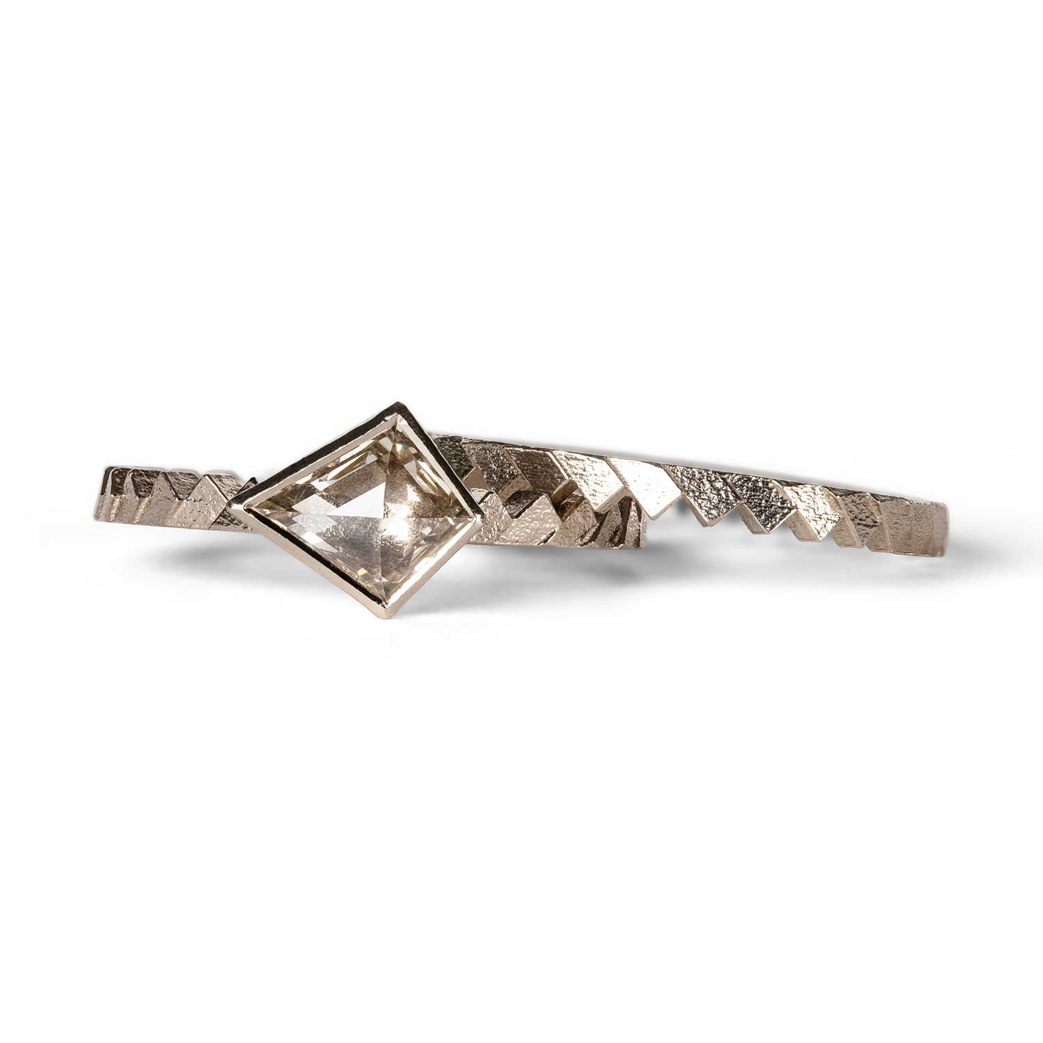 Jo Hayes Ward at E.C.One London  Half PARQUET Ring Warm White Gold with Champagne Kite-shaped Diamond