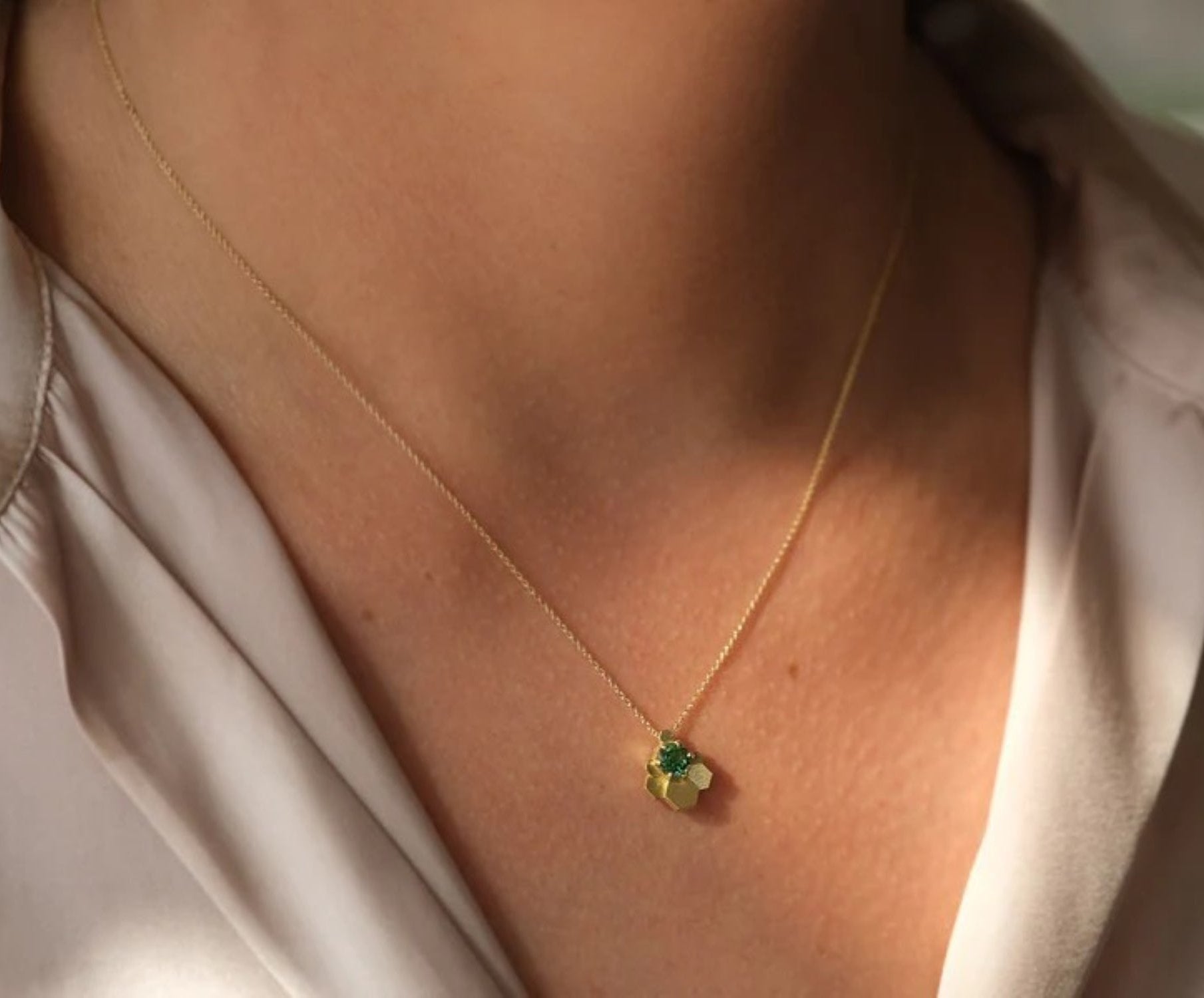 Jo Hayes Ward at E.C.One London HEX Chaos Pendant Necklace Yellow Gold with Green Tourmaline