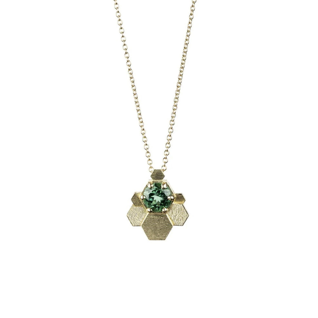 Jo Hayes Ward at E.C.One London HEX Chaos Pendant Necklace Yellow Gold with Green Tourmaline