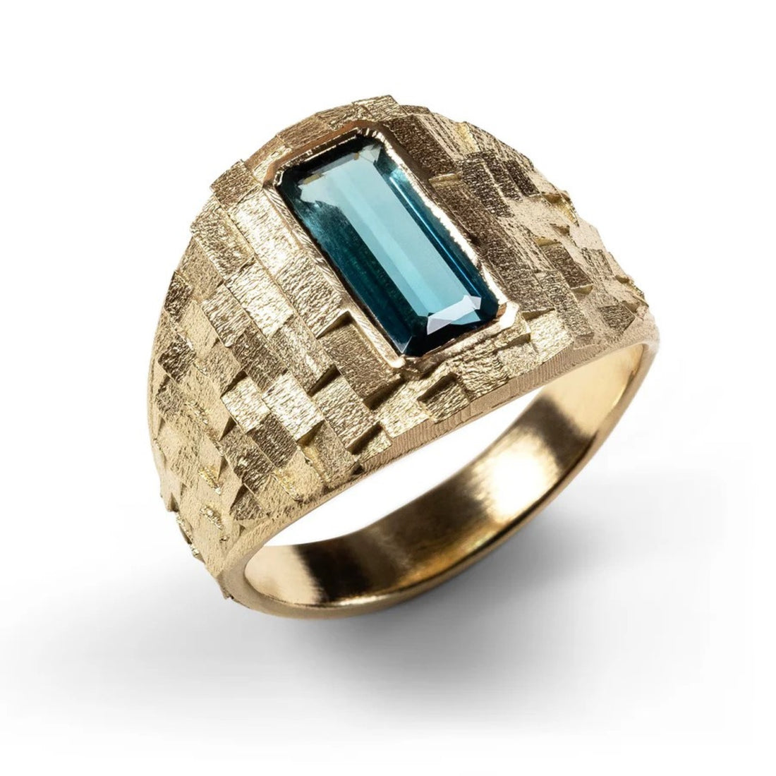 Jo Hayes Ward at E.C.One London DECO Tapered Ring Yellow Gold with Blue Tourmaline