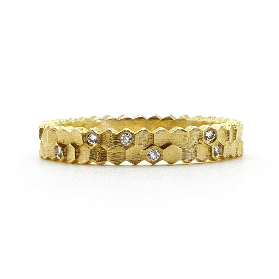 Jo Hayes Ward at E.C.One London HEX Double Ring Yellow Gold with Diamonds