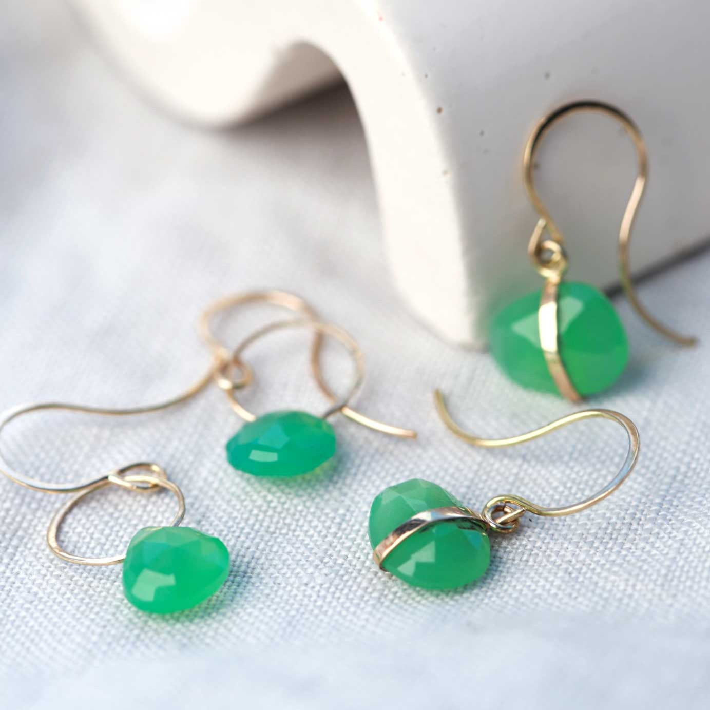 Gold Facetted Chrysoprase Drop Earrings