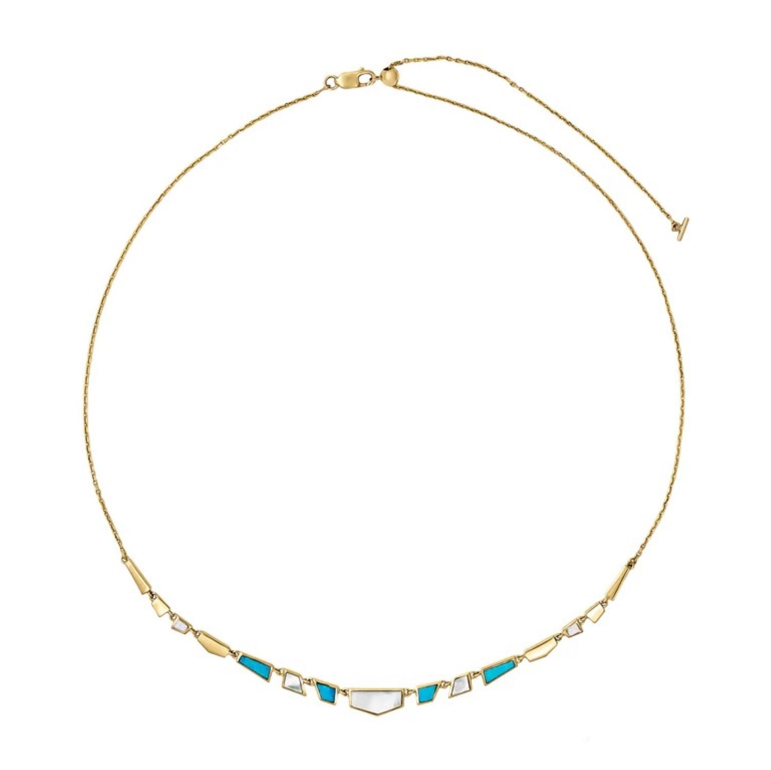 Metier at E.C. One London Tesserae Turquoise and Mother of Pearl Gold Necklace