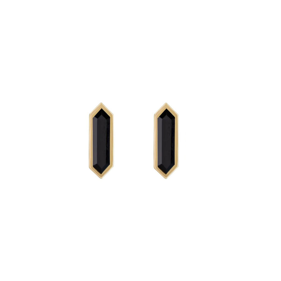 Metier at E.C. One London HEXA shaped Black Spinel Gold Stud Earrings