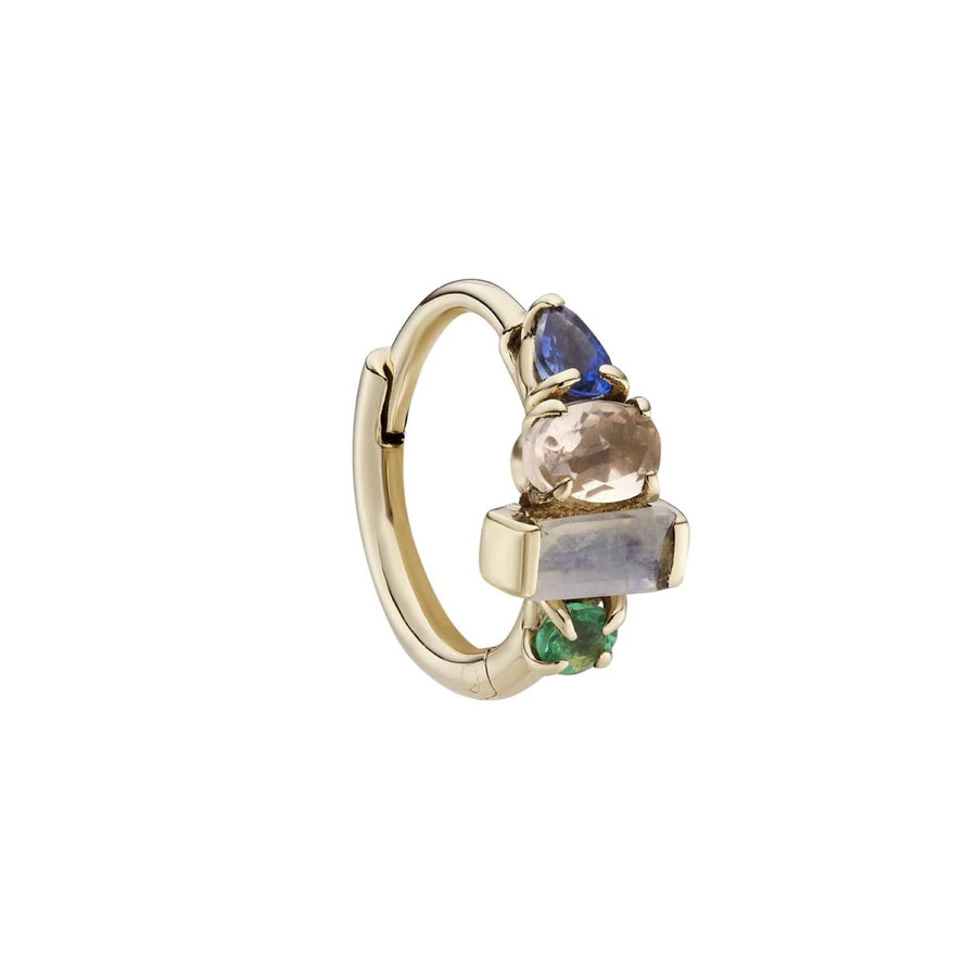 Metier at E.C. One London AM-PM Huggie with Blue Sapphire, Morganite, Moonstone & Emerald SINGLE