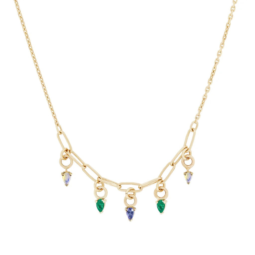 Metier at E.C.One London Spring Multi Stone Gold Plaque Necklace